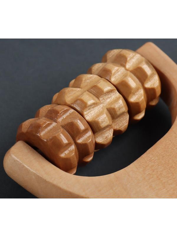 Массажёр «Ручка», 14,5 × 8 × 3 см, 3 барабана, деревянный