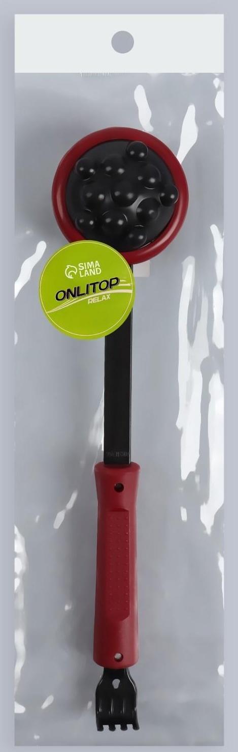 Массажёр-чесалка «Отдых», двусторонний, универсальный, 35 × 6 × 8 см, цвет красный/чёрный