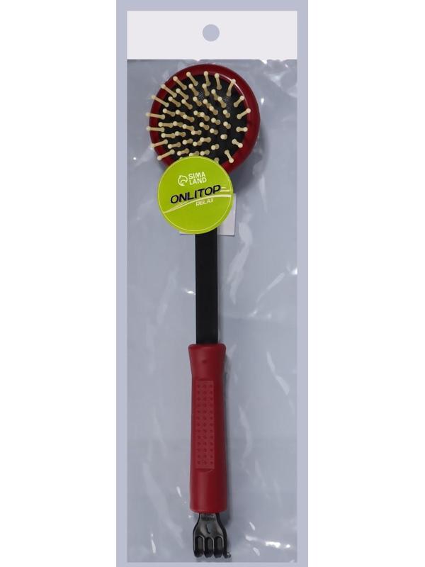 Массажёр-чесалка «Отдых», двусторонний, универсальный, 35 × 6 × 8 см, цвет красный/чёрный
