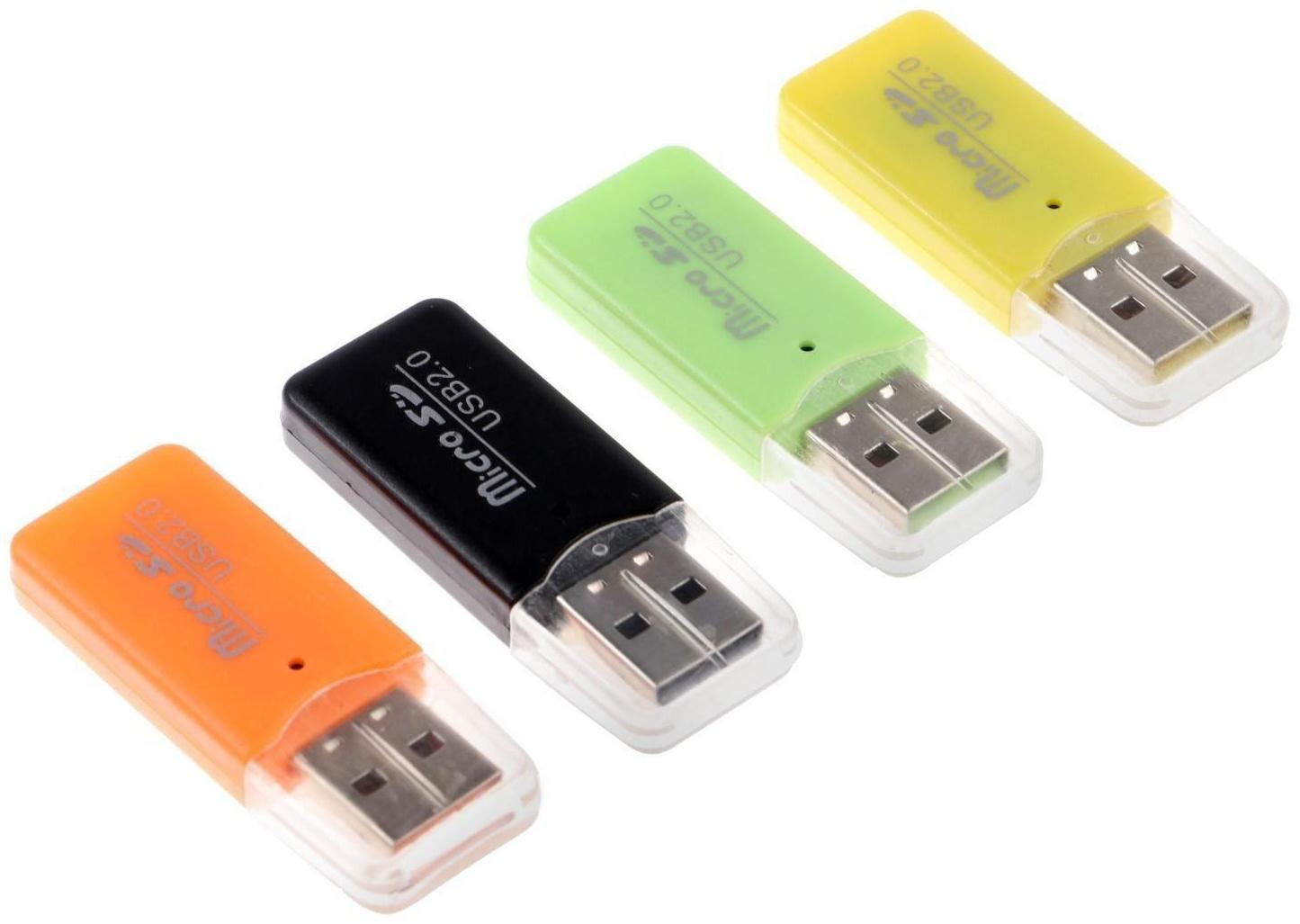 Картридер LuazON V-914 мини, для Micro-SD, USB, МИКС