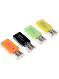 Картридер LuazON V-914 мини, для Micro-SD, USB, МИКС