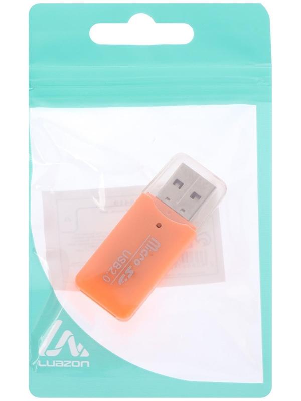 Картридер LuazON V-914 мини, для Micro-SD, USB, МИКС