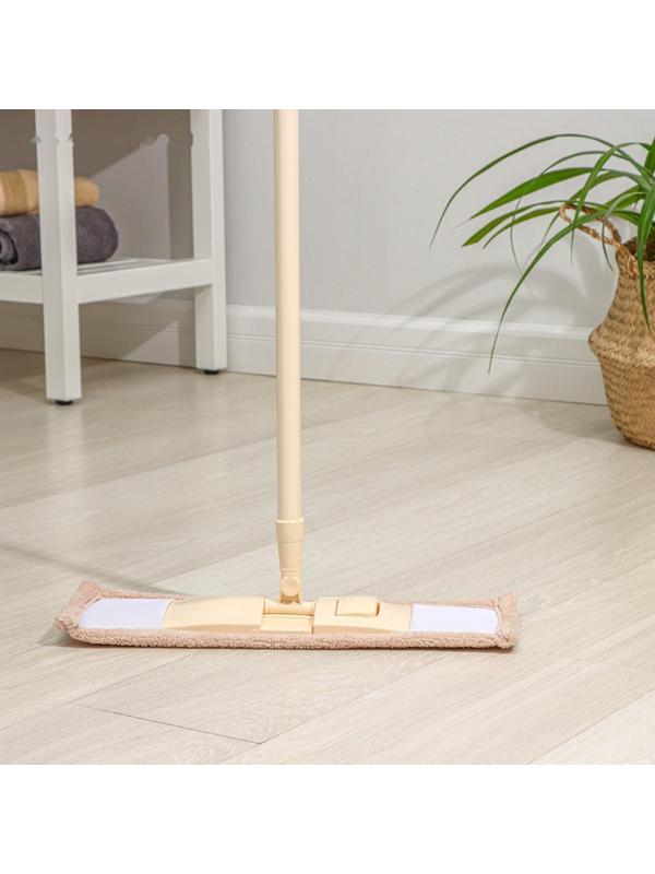 Швабра для мытья пола плоская Доляна, насадка микрофибра 42×12 см, 50 гр, металлическая ручка 119 см, цвет МИКС