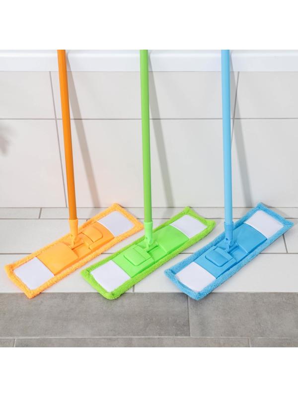 Швабра для мытья пола плоская Доляна, насадка микрофибра 42×12 см, 50 гр, металлическая ручка 119 см, цвет МИКС