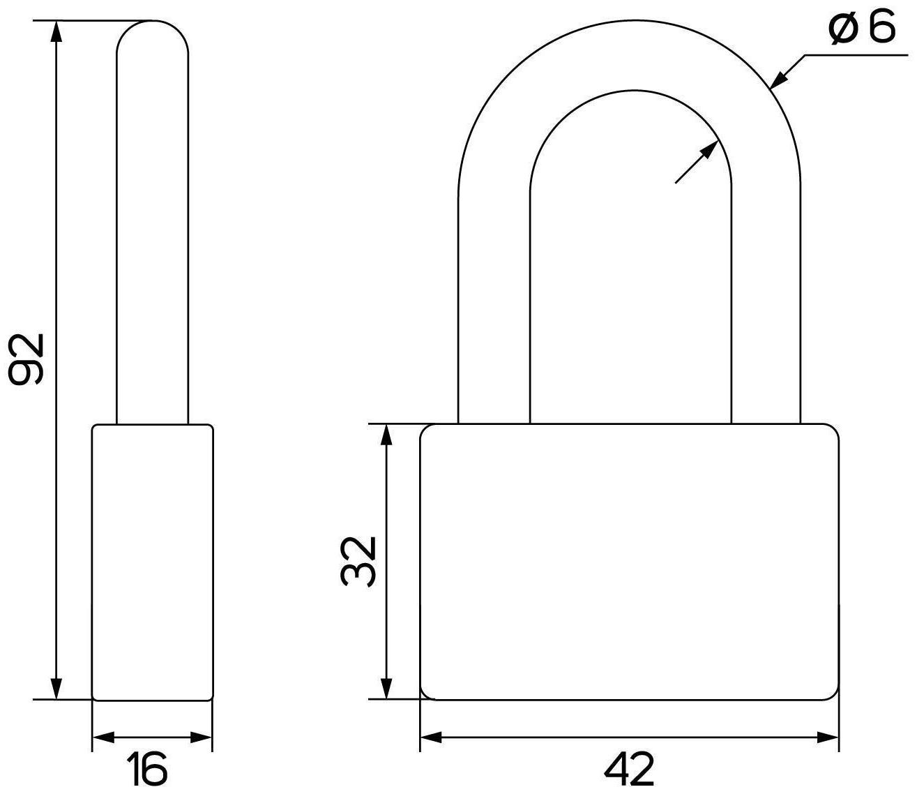 Замок навесной, тип 6, 6х50 мм, длинная дужка