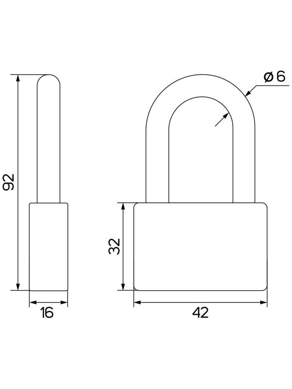 Замок навесной, тип 6, 6х50 мм, длинная дужка