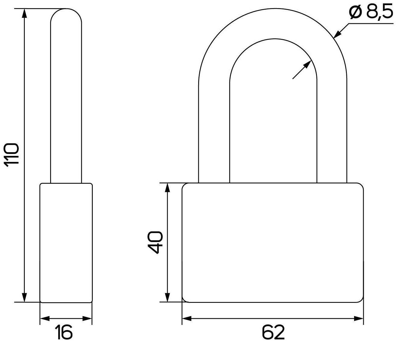 Замок навесной, тип 6, 7х70 мм, длинная дужка