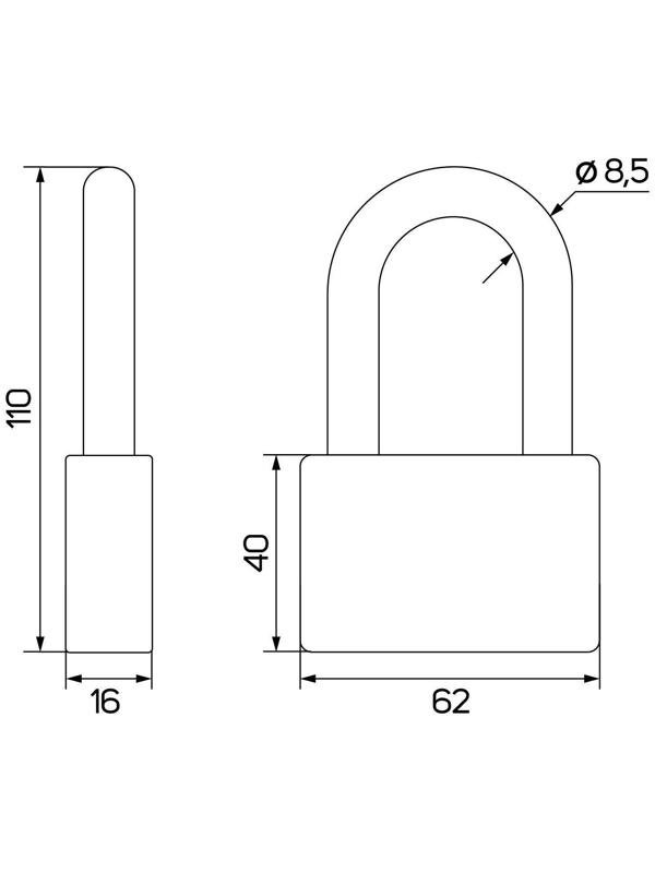 Замок навесной, тип 6, 7х70 мм, длинная дужка