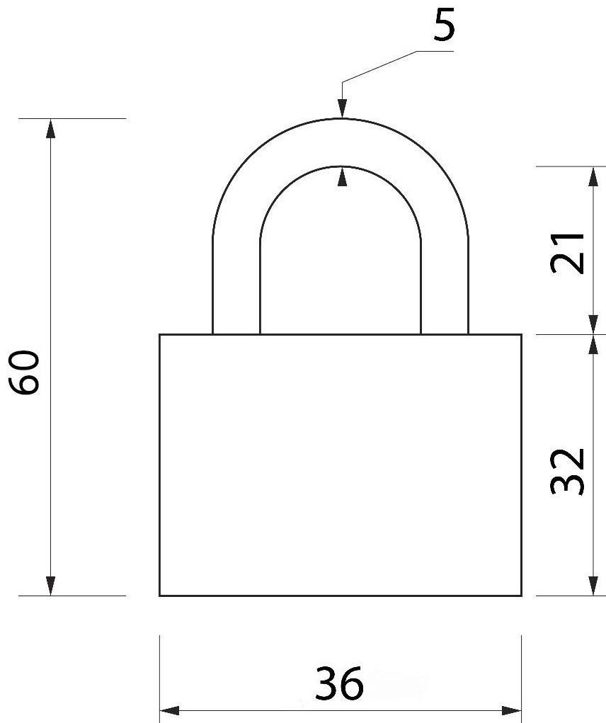 Замок навесной тип 14, 36х60 мм, 3 ключа