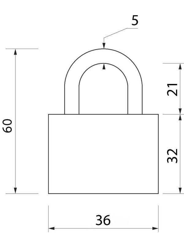 Замок навесной тип 14, 36х60 мм, 3 ключа