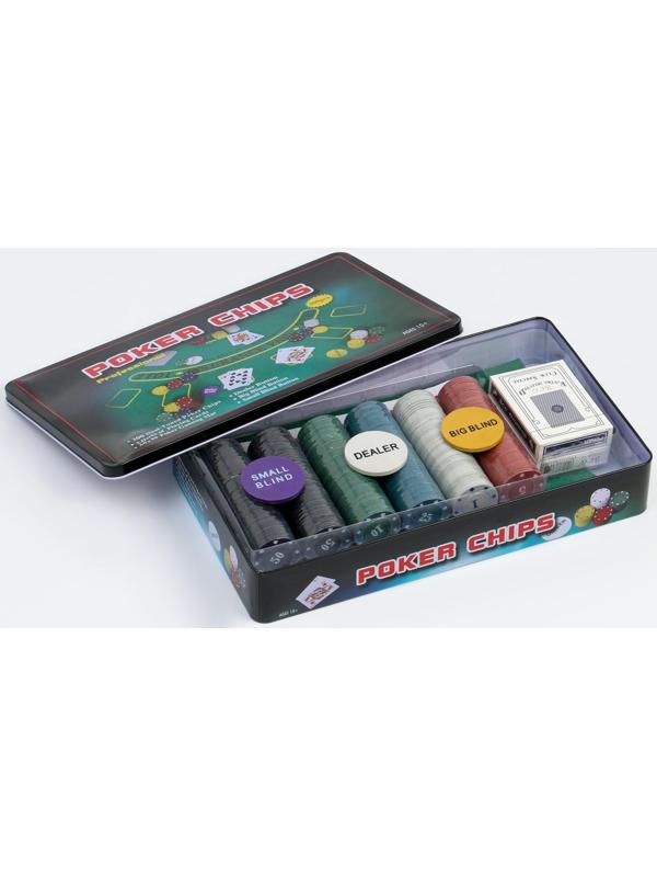 Покер, набор для игры (карты 2 колоды, фишки 300 шт.), с номиналом, 60 х 90 см