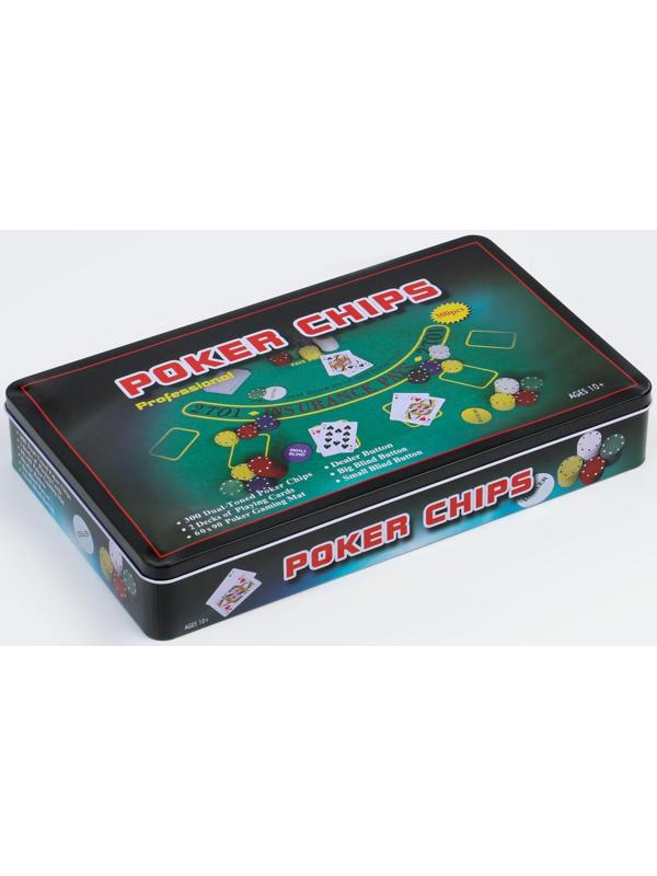 Покер, набор для игры (карты 2 колоды, фишки 300 шт.), с номиналом, 60 х 90 см