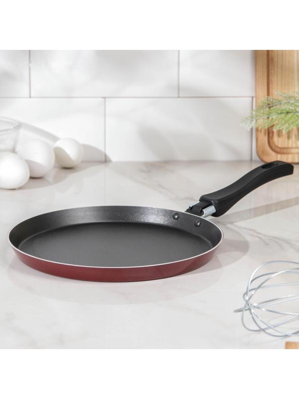 Сковорода блинная «Эксперт», d=22 см, пластиковая ручка, антипригарное покрытие, цвет бордовый