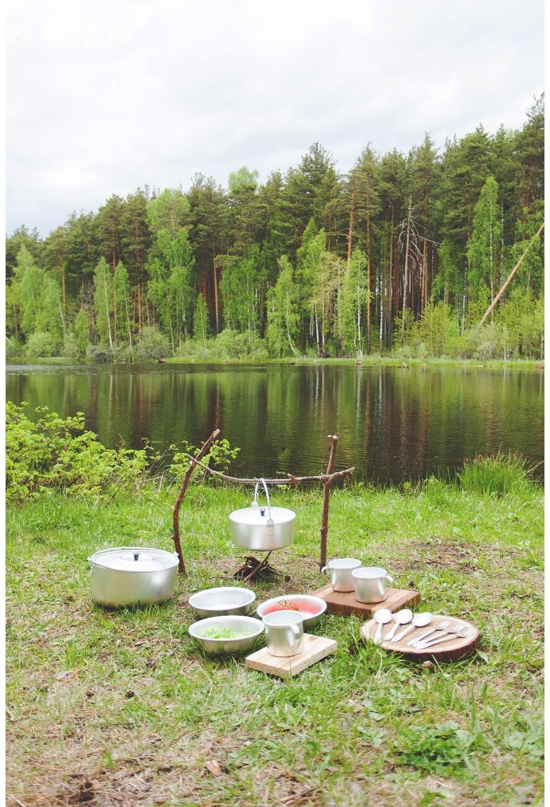 Набор походный в рюкзаке, 15 предметов, алюминиевые крышки