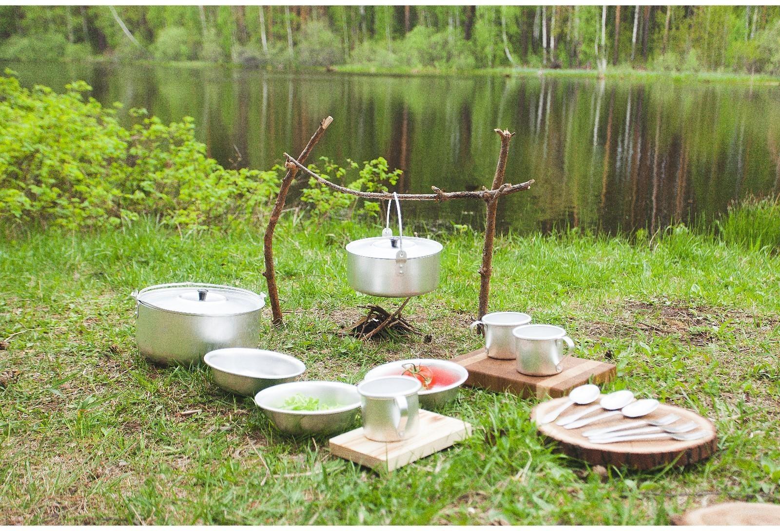 Набор походный в рюкзаке, 15 предметов, алюминиевые крышки