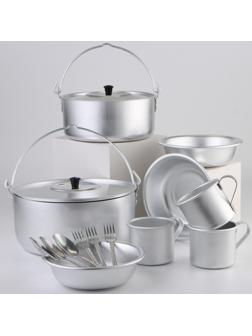 Набор походный в рюкзаке, 15 предметов, алюминиевые крышки