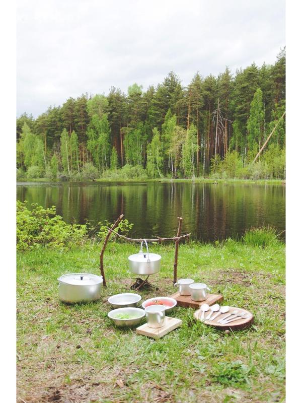 Набор походный в рюкзаке, 15 предметов, алюминиевые крышки