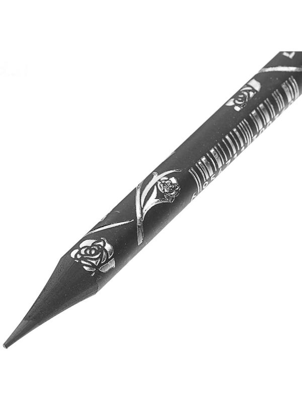 Карандаш чернографитный, с ластиком, твёрдость НВ, корпус чёрного цвета, круглый с рисунком, заточенный