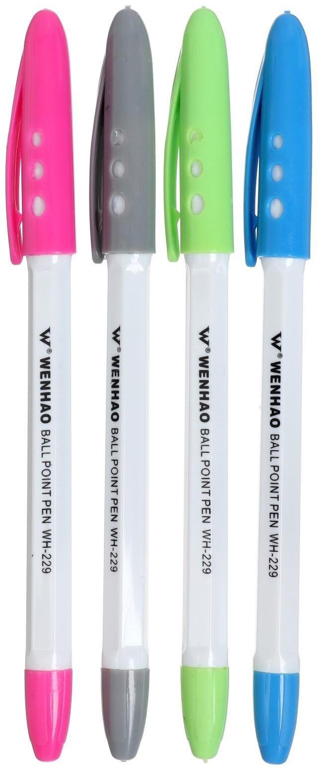 Ручка шариковая WH-229, 1.0 мм, стержень синий, с цветным колпачком