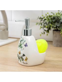 Дозатор для моющего средства с подставкой для губки 350 мл «Гербарий», МИКС