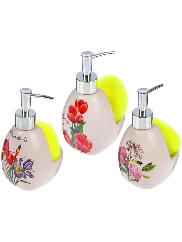 Дозатор для моющего средства с подставкой для губки 350 мл «Гербарий», МИКС