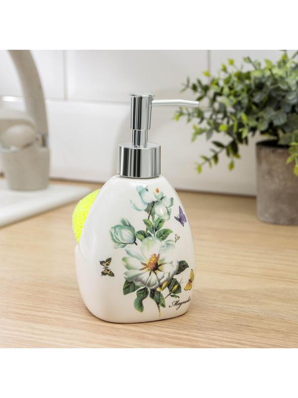 Дозатор для моющего средства с подставкой для губки 350 мл «Гербарий», МИКС