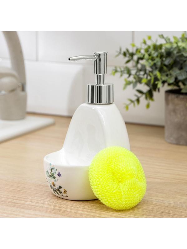 Дозатор для моющего средства с подставкой для губки 350 мл «Гербарий», МИКС