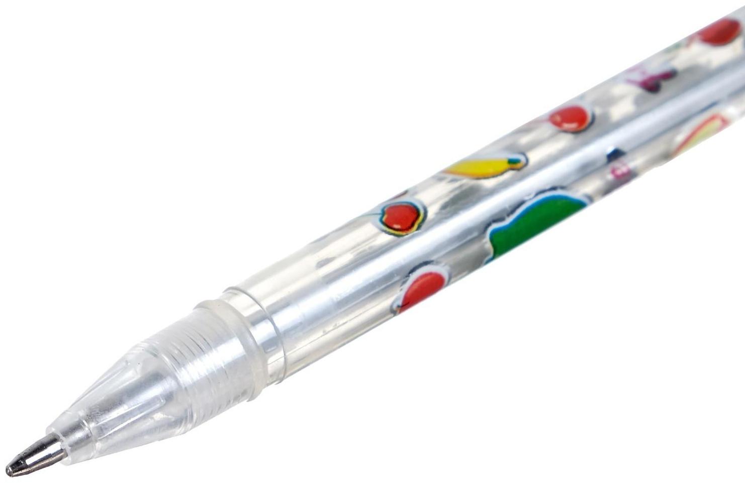 Набор гелевых ручек, 8 цветов, корпус с рисунком, металлик, в блистере на кнопке