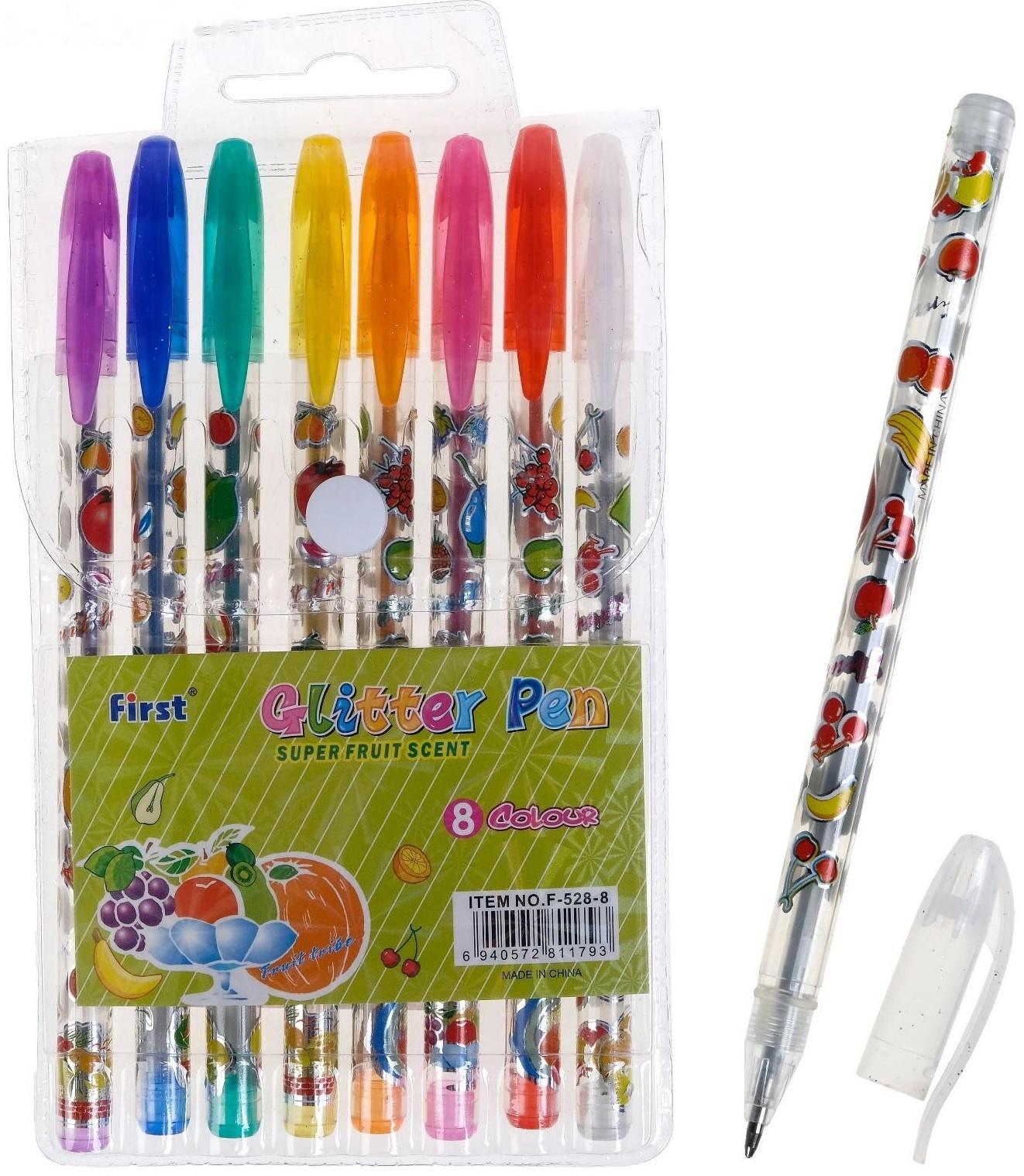 Набор гелевых ручек, 8 цветов, корпус с рисунком, металлик, в блистере на кнопке