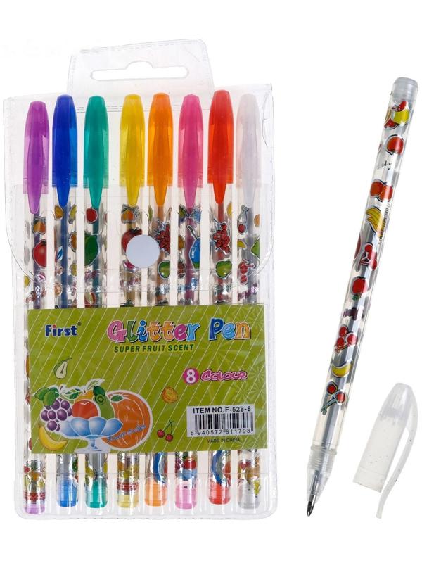 Набор гелевых ручек, 8 цветов, корпус с рисунком, металлик, в блистере на кнопке