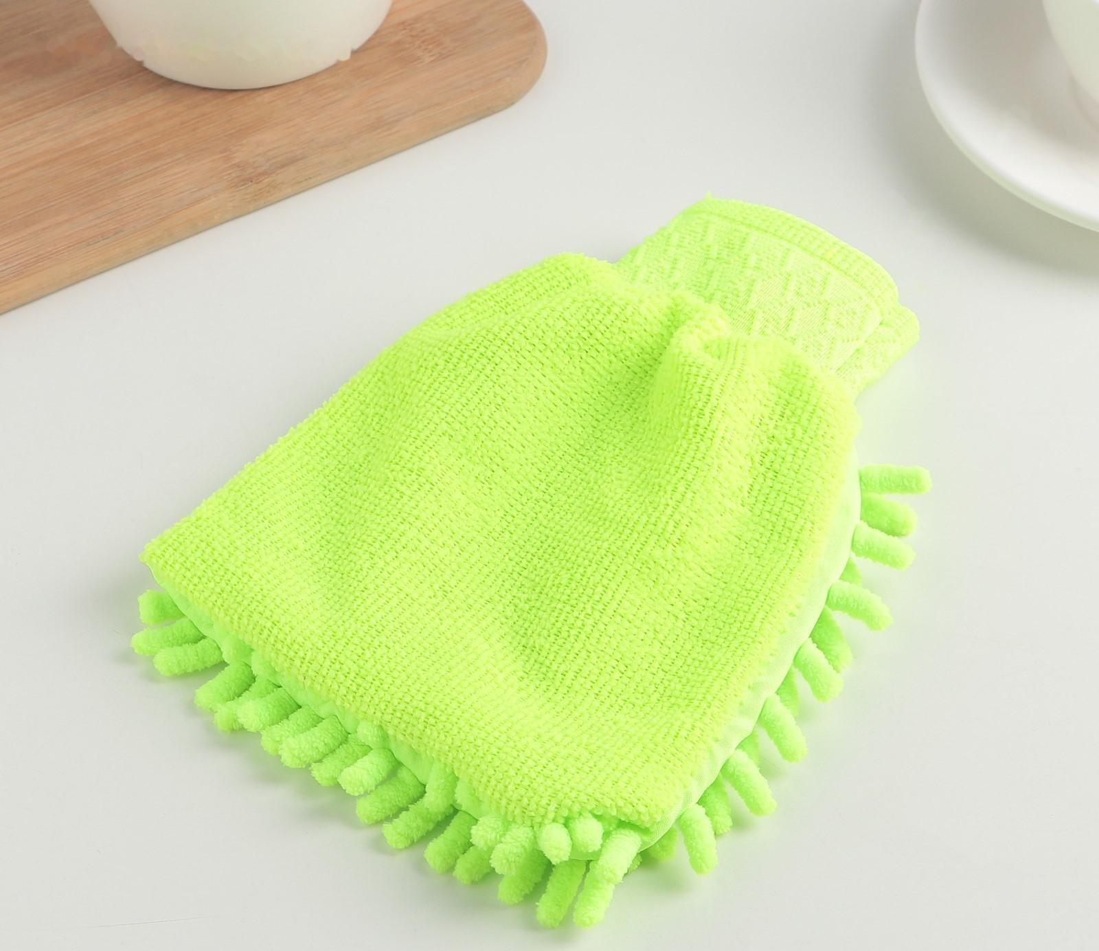 Варежка для уборки Доляна «Букли», 15×20 см, микрофибра односторонняя, цвет МИКС