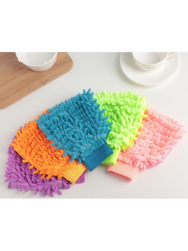 Варежка для уборки Доляна «Букли», 15×20 см, микрофибра односторонняя, цвет МИКС