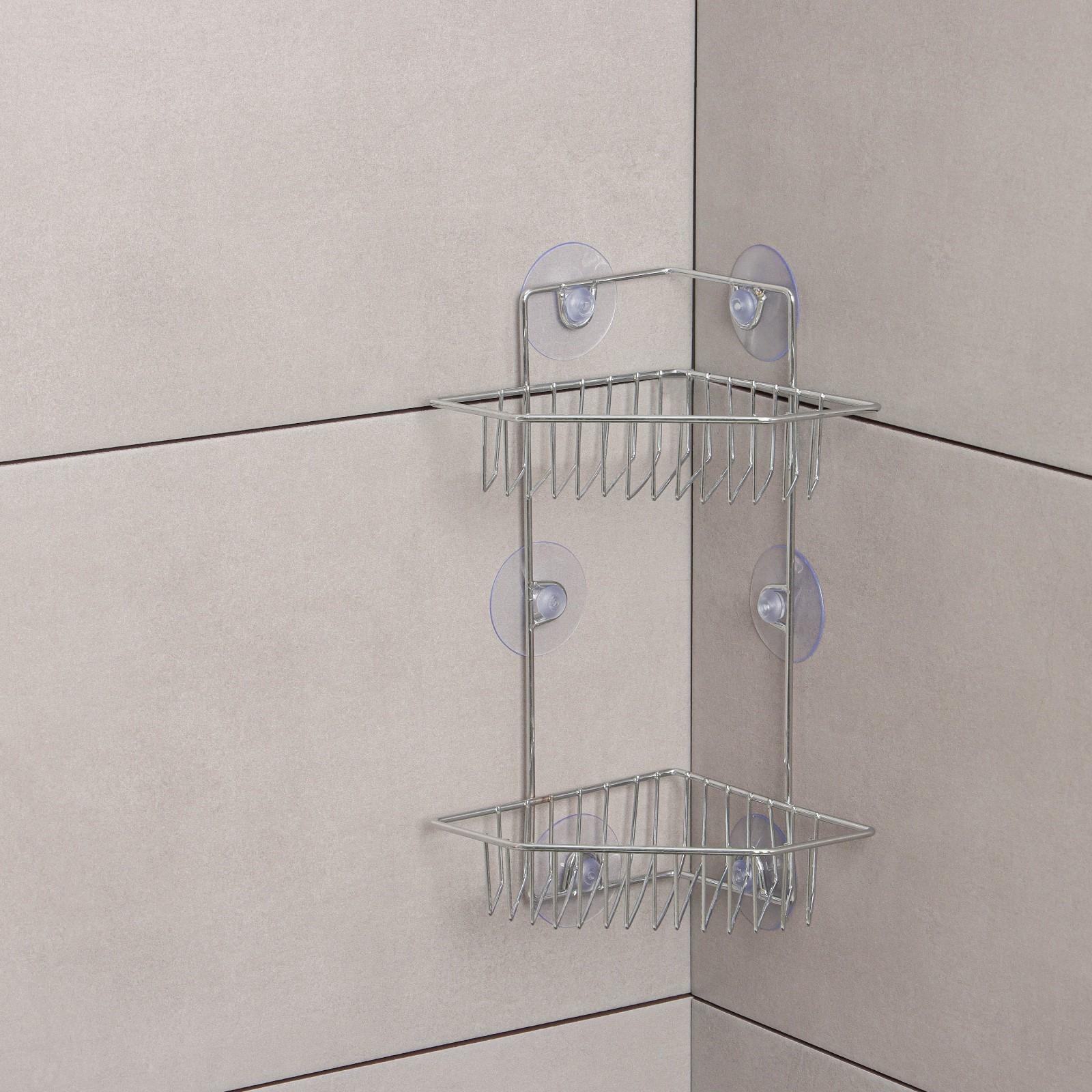 Полка угловая 2-х ярусная Доляна, 6 присосок, 29×15×20 см