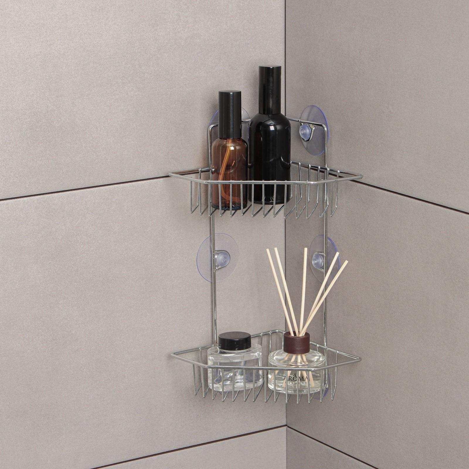 Полка угловая 2-х ярусная Доляна, 6 присосок, 29×15×20 см