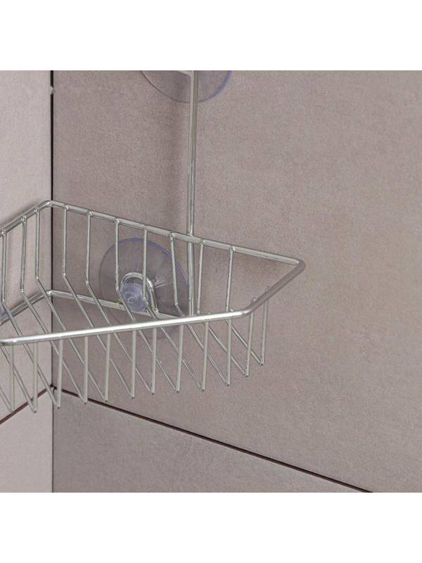 Полка угловая 2-х ярусная Доляна, 6 присосок, 29×15×20 см