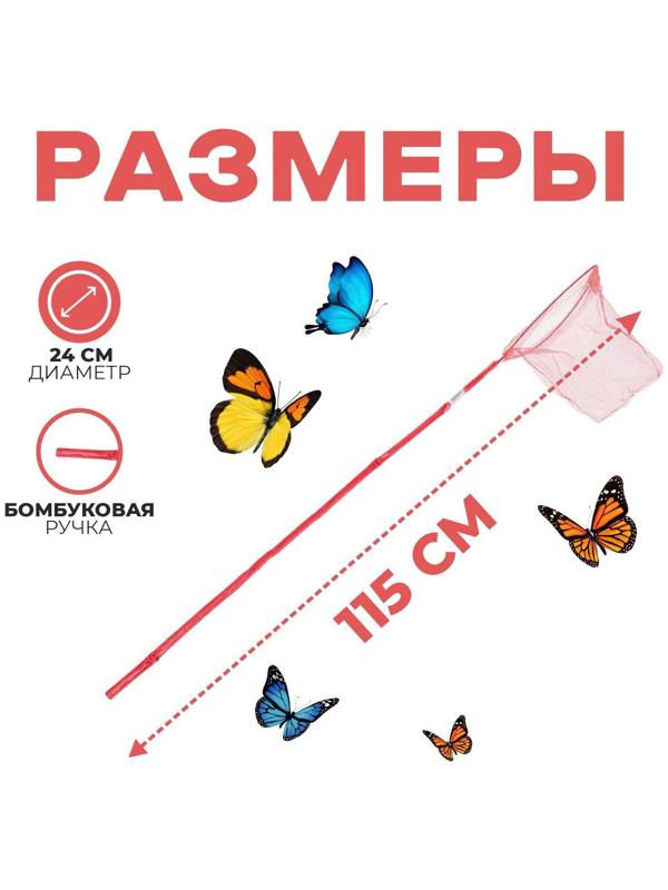 Сачок детский, бамбуковая ручка 115 см, d=24 см, цвета МИКС