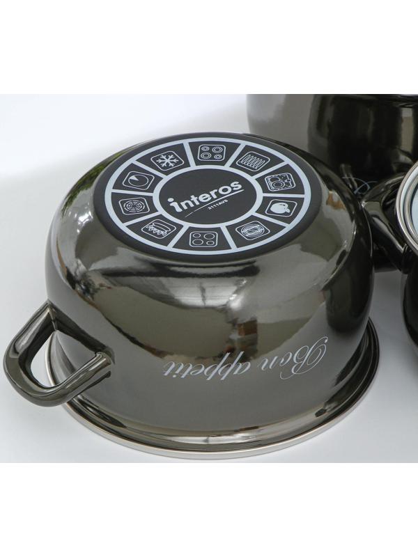 Набор кастрюль «Металлик», 3 предмета: 2,1 л, 3,1 л, 4 л, крышки, индукция, цвет чёрный