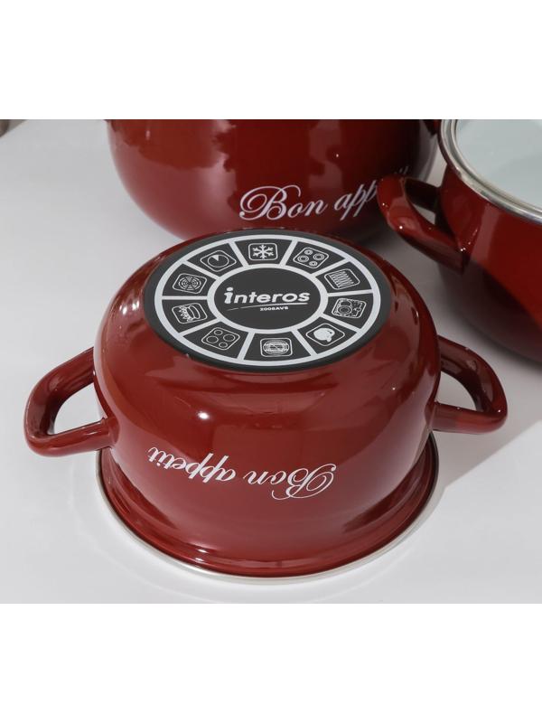 Набор кастрюль «Бордо», 3 предмета: 2,1 л, 3,1 л, 4 л, индукция, цвет бордовый