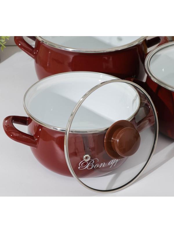 Набор кастрюль «Бордо», 3 предмета: 2,1 л, 3,1 л, 4 л, индукция, цвет бордовый