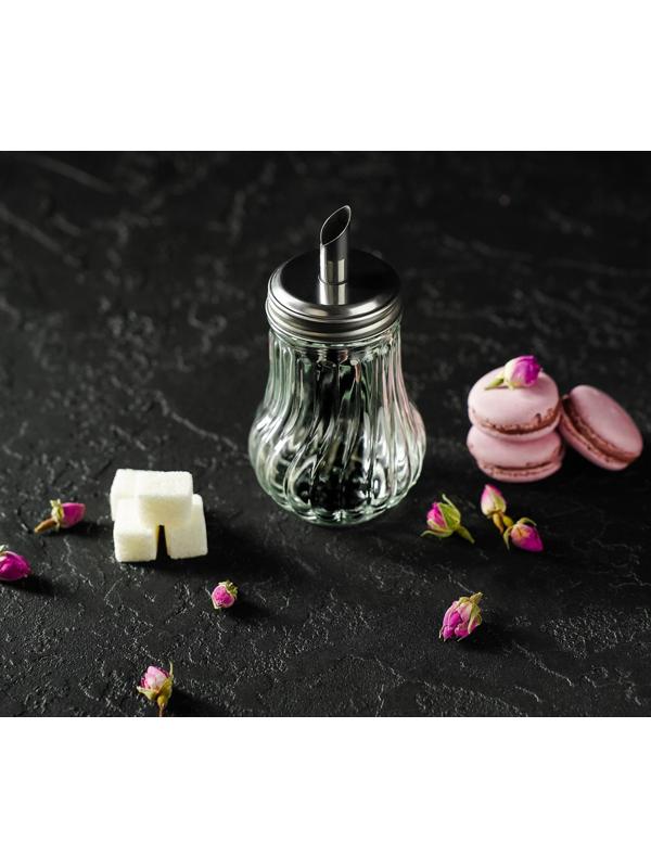 Сахарница стеклянная с дозатором Доляна «Перелив», 115 мл, 13,5×7 см