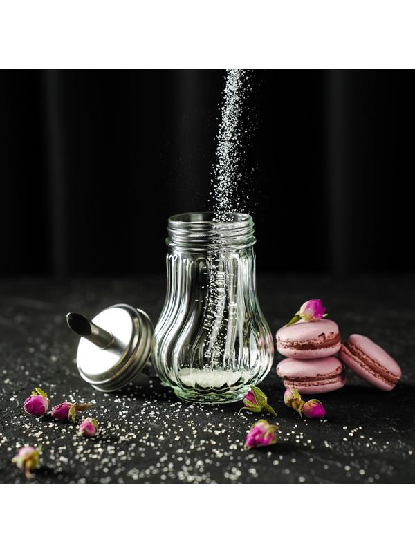 Сахарница стеклянная с дозатором Доляна «Перелив», 115 мл, 13,5×7 см