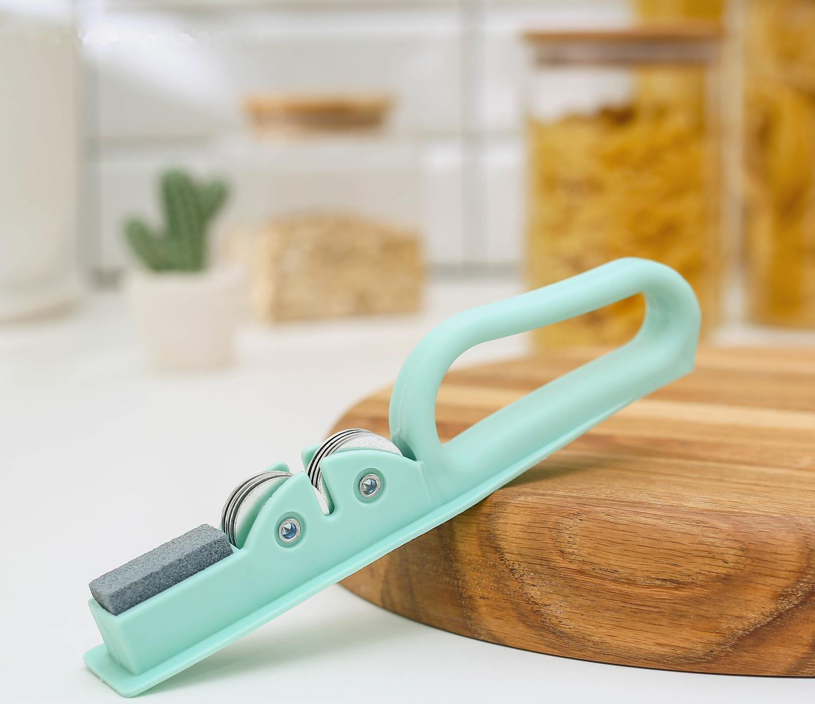 Точилка для ножей Доляна «острое лезвие», 19×4,5 см, с ручкой и шлифовкой, цвет МИКС