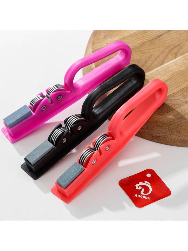 Точилка для ножей Доляна «острое лезвие», 19×4,5 см, с ручкой и шлифовкой, цвет МИКС