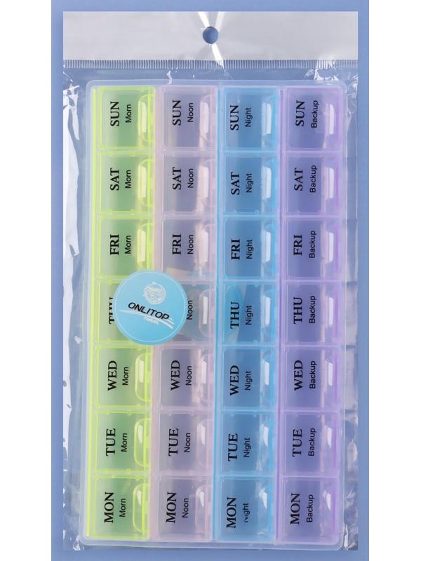 Таблетница-органайзер «Неделька», английские буквы, утро/день/вечер/ночь, 28 секций, разноцветный