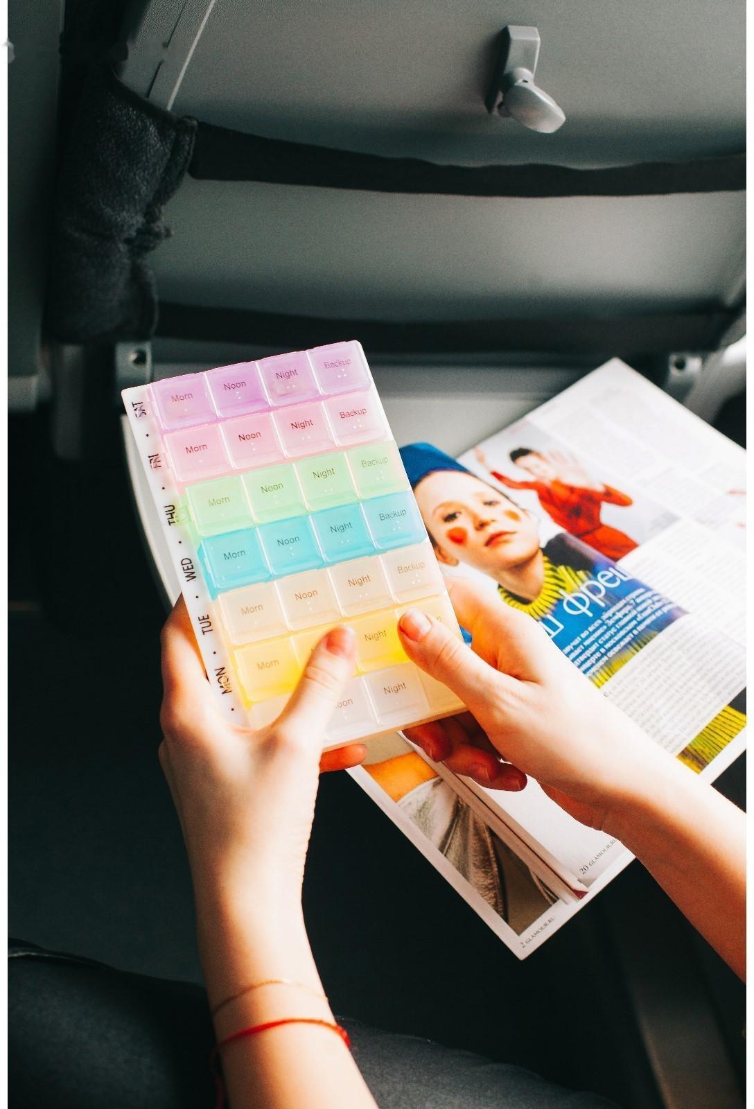 Таблетница-органайзер «Неделька», английские буквы, утро/день/вечер/ночь, 7 контейнеров по 4 секции, разноцветная