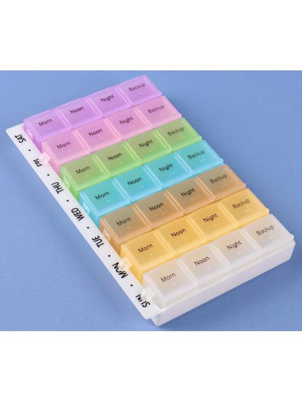 Таблетница-органайзер «Неделька», английские буквы, утро/день/вечер/ночь, 7 контейнеров по 4 секции, разноцветная