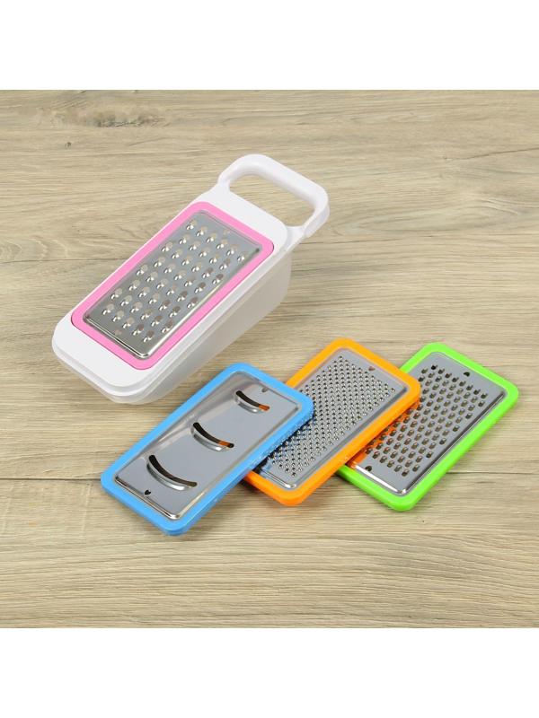 Тёрка-контейнер, 9×27 см, 4 насадки, цвет МИКС