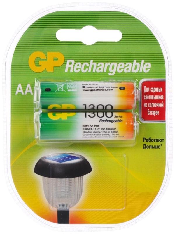 Аккумулятор GP, Ni-Mh, AA, HR6-2BL, 1.2В, 1300 мАч, блистер, 2 шт.