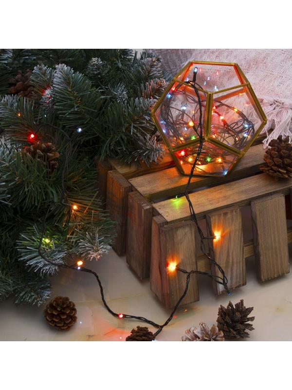 Гирлянда «Нить» 3.5 м, IP20, тёмная нить, 50 ламп, свечение мульти, 8 режимов, 220 В