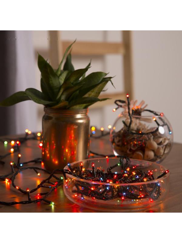 Гирлянда «Нить» 7 м, IP20, тёмная нить, 180 ламп, свечение мульти, 8 режимов, 220 В